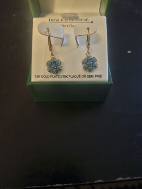 18K Gold Plated Turquoise Flower Drop Earrings